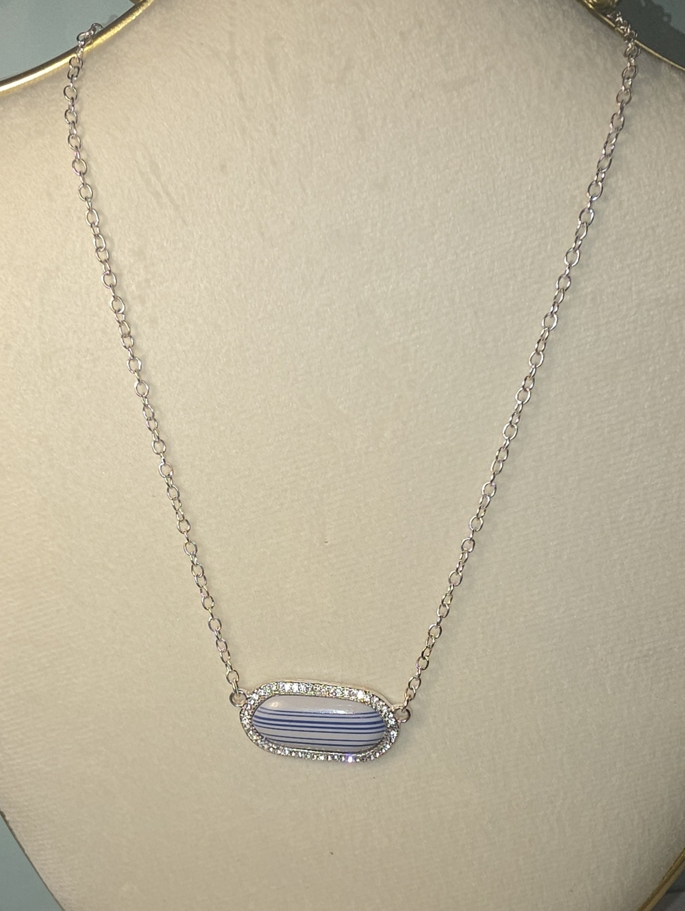 Park Lane Silver-Tone Necklace with Striped Blue Center